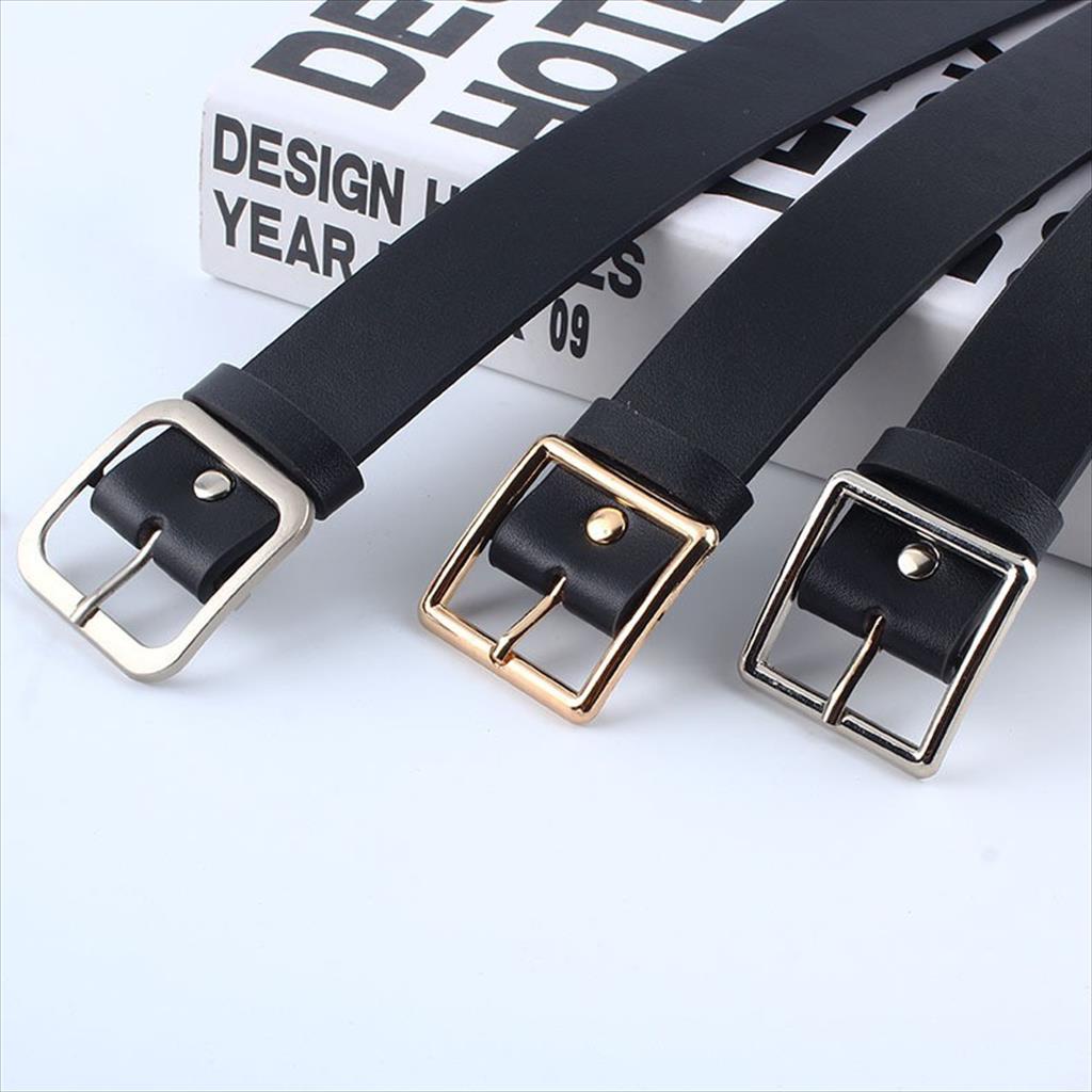 OTS 183 - Sabuk Ikat Pinggang Belt Gesper kotak Tali Hitam Bahan Kulit PU Unisex Untuk Pria dan Wanita