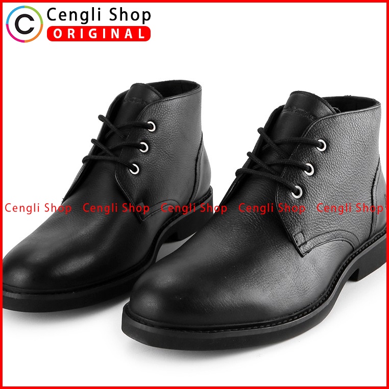 HM012 SEPATU BOOT KULIT HUSH PUPPIES PRIA KERJA KANTOR BRANDED ORIGINAL HITAM