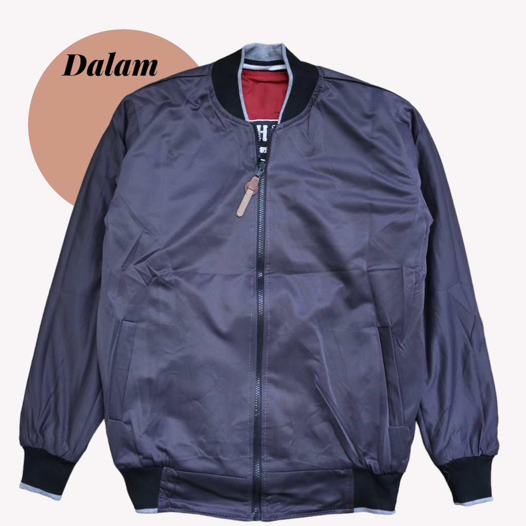 Jaket bomber parasut taslan bolak balik sablon varcity edision