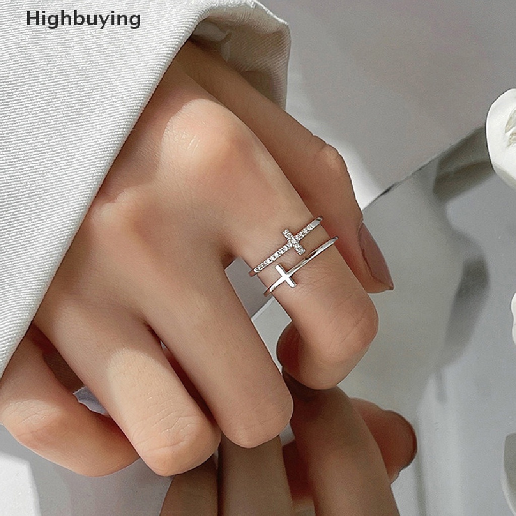 Hbid Cincin Jari Telunjuk Terbuka Zirkon Kedip Silang Ganda Untuk Wanita Fashion Perhiasan Hadiah Glory