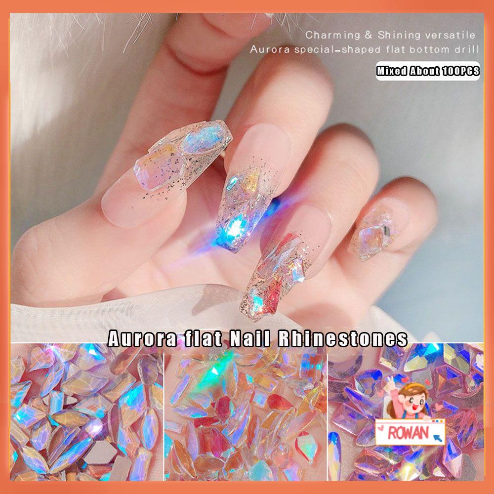 R-flower 100PCS Aurora Nail Rhinestones Campur Berbagai Bentuk Perhiasan Nail Art 3D