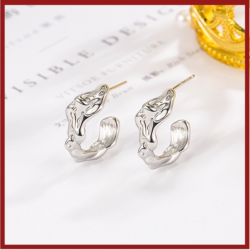 Anting Stud Gaya Frosty Tekstur Logam Baru Unisex U1424