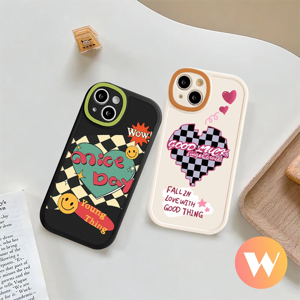 Casing Ponsel Motif Kotak-Kotak Tpu Lembut Kompatibel Untuk iPhone 11 Pro Max7 8 6s 6 Plus XR X XS Max 13 14 11 12 Pro Max SE 2020couple Cute Smile Love Heart Shockproof Back Cover