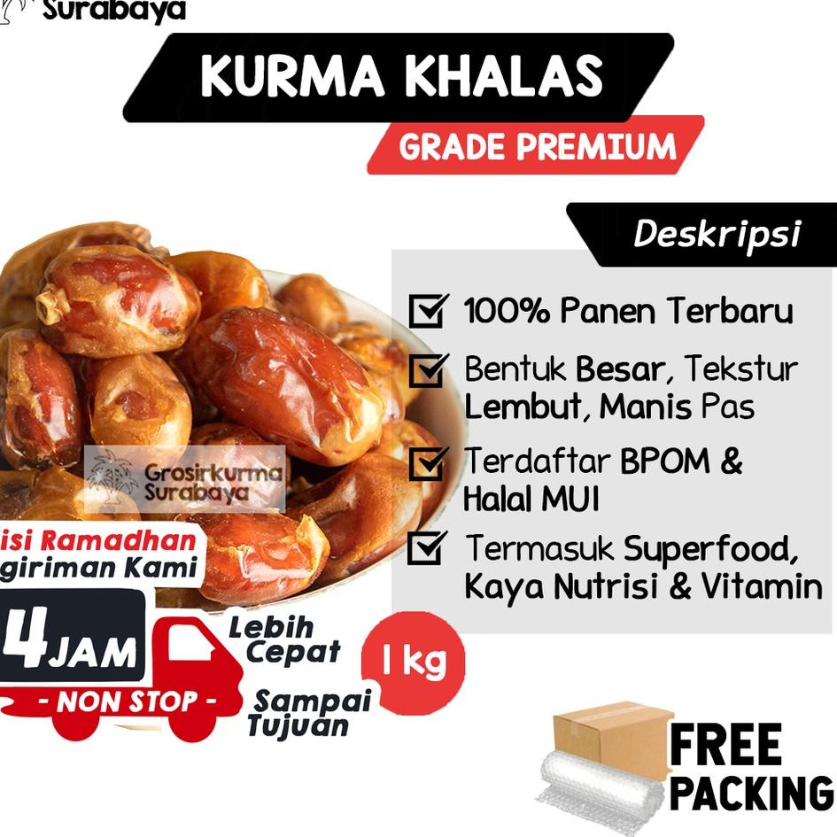 

12.12 MALL Kurma KHALAS Premium 1KG Kholas Asli Arab Saudi Untuk Buka Puasa Mesir Madu Golden Valley Sayer ASI