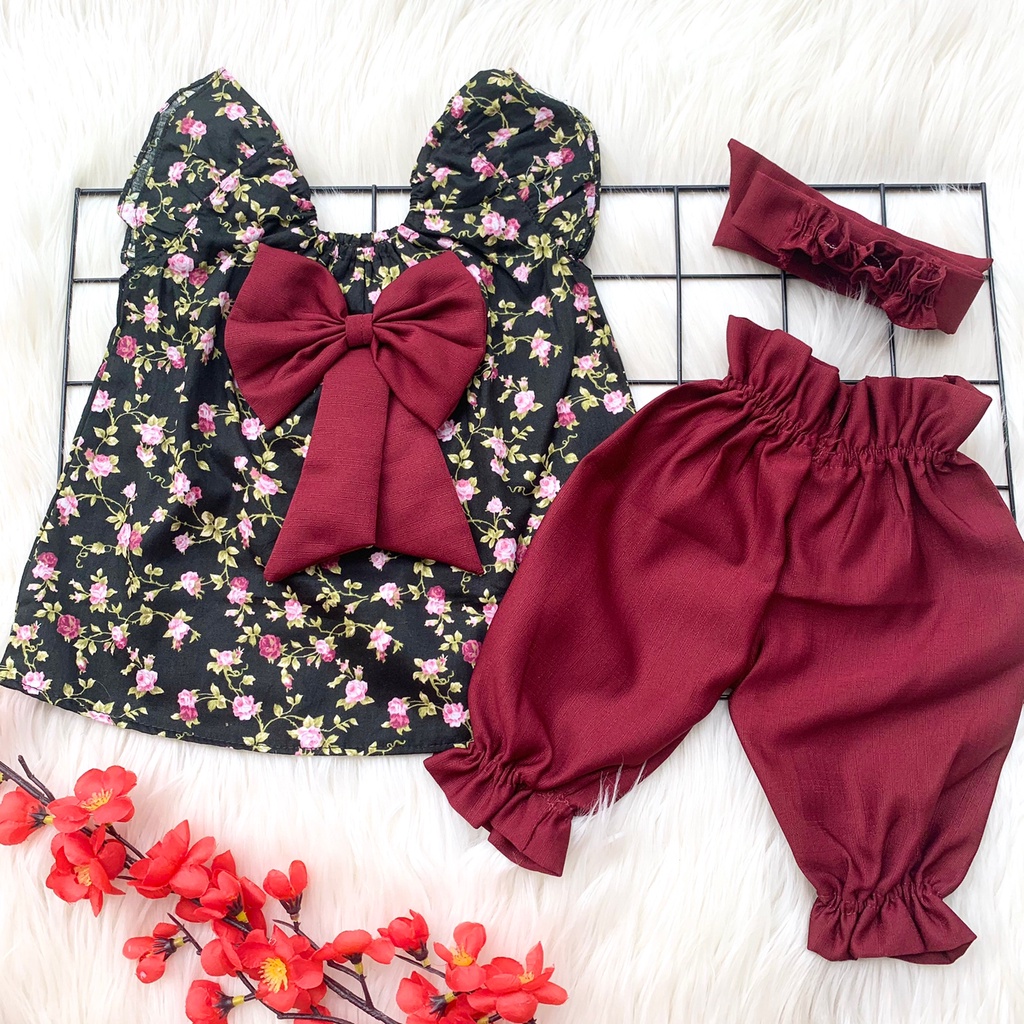 Baju setelan kaos bunga celana polkadot lucu cantik fashion anak bayi cewek perempuan murah -TUL