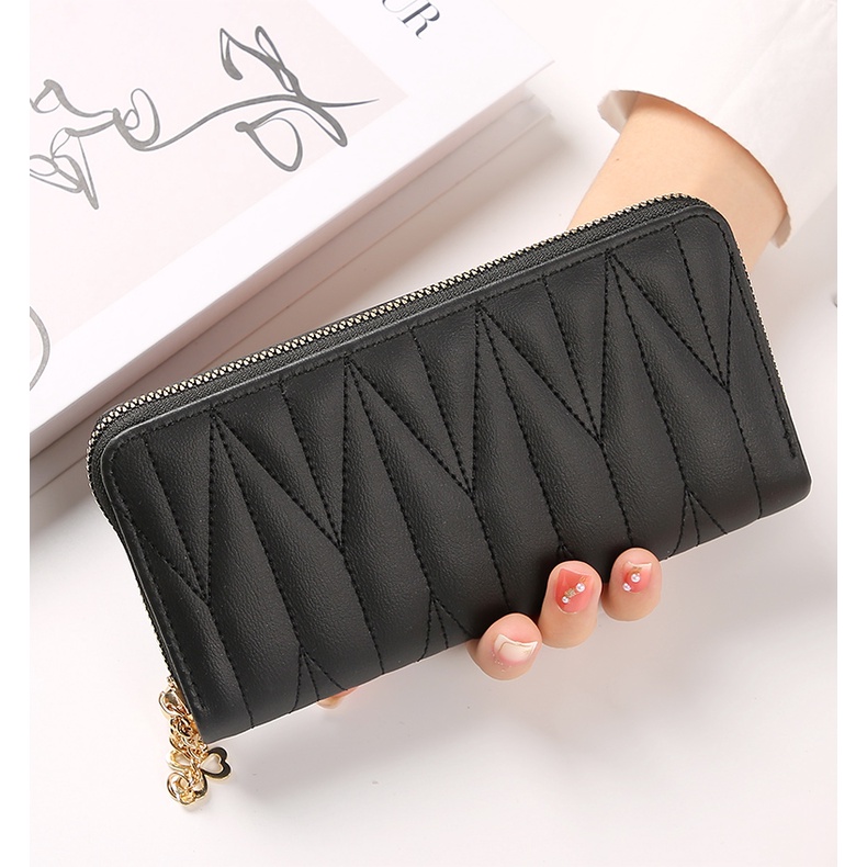 Dompet Panjang Wanita Zipper Fashion Style Korea Hitam Motif Dompet Clutch Cewek 1 Resleting PU Multifungsi Murah Grosir Azgalery D83