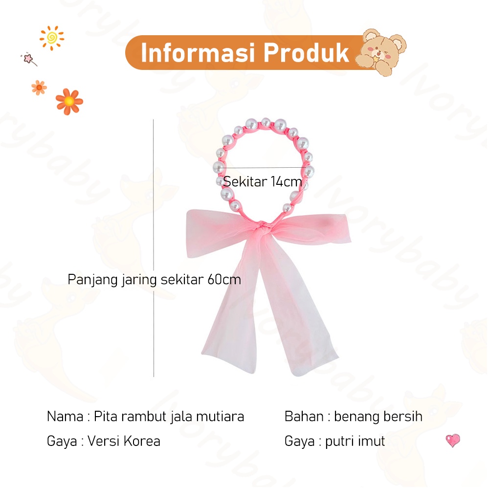 Ivorybaby Bando mutiara tali kepang bisa diikat Headband bandana bando anak korea