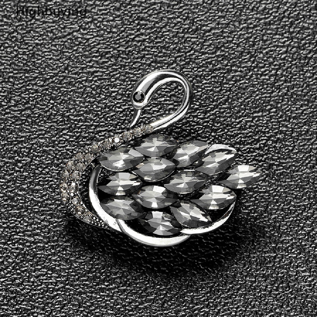 Hbid 1 Pcs Kualitas Tinggi Bros Swan Hitam Hewan Berlian Imitasi Lapel Pin Swan Bros Untuk Wanita Gaun Aksesoris Pernikahan Glory