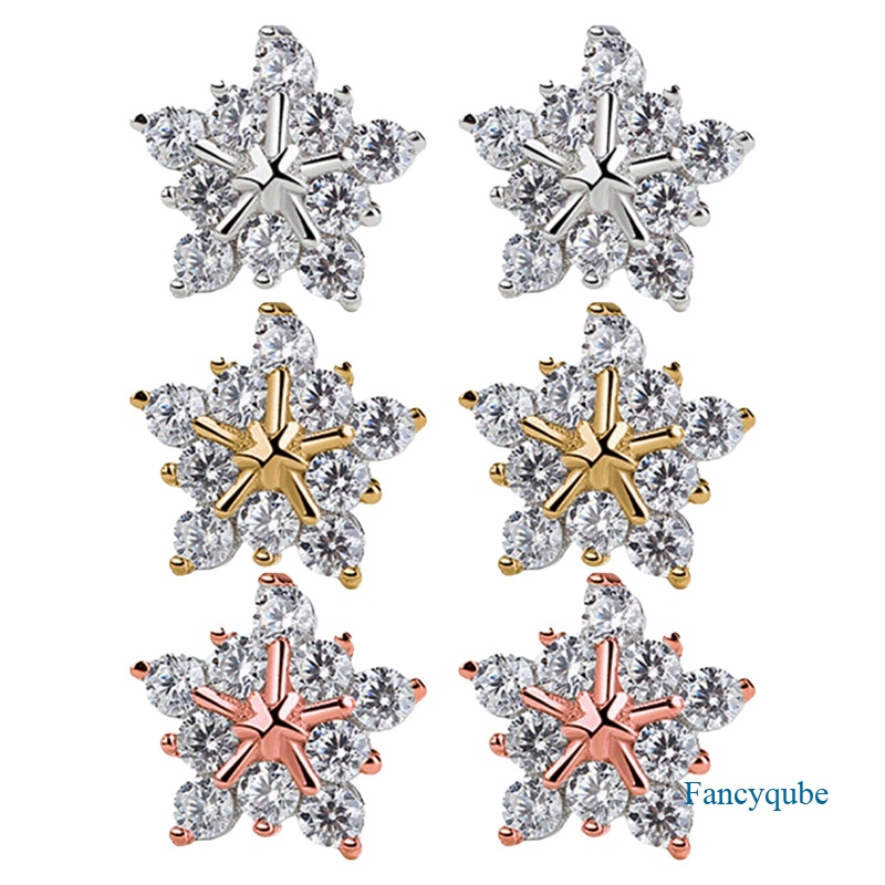 Baru Indah Zirkon Natal Snowflake Stud Earrings Untuk Wanita Shiny Kristal Bunga Anting Perhiasan Fashion