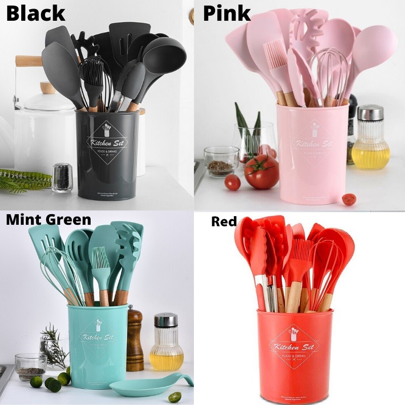 Peralatan Masak Goreng Tumis Rebus Panggang Sutil Spatula Silikon / Kitchen Silicone Utensil 12 in 1