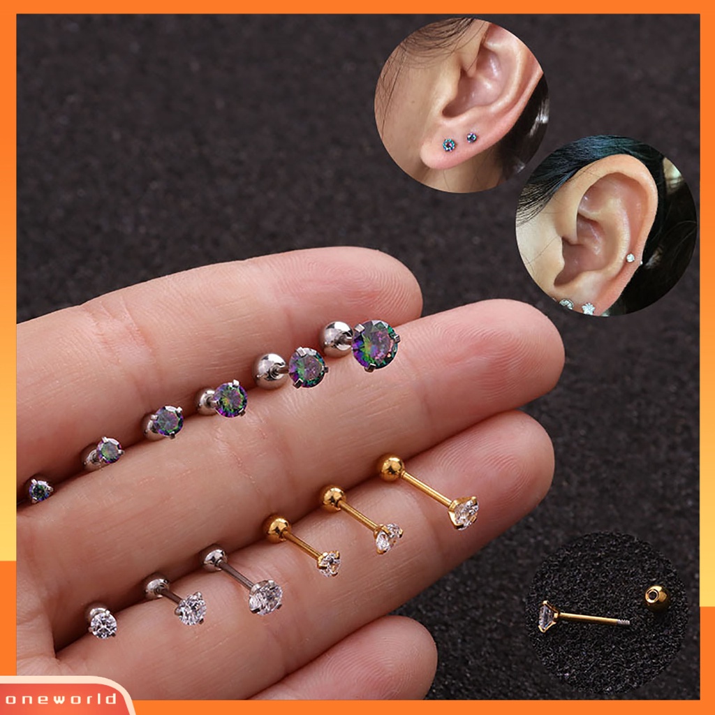 [WONE] 1pc Anting Wanita Cubic Zirconia Kecil Aksesori Perhiasan Shiny Colorful Stud Earring Untuk Belanja