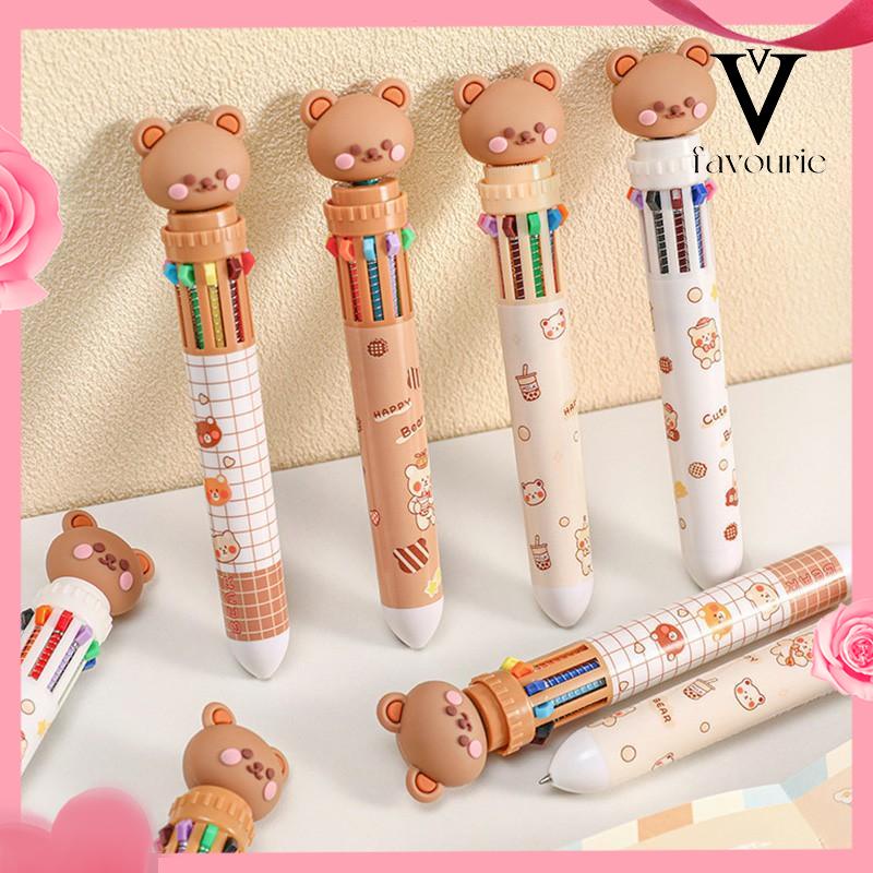 COD1pc Pulpen Mekanik 10 Warna Warni Rectractable Pen Color Motif Kartun Lucu Bear Grid Kotak Aesthetic Bolpoin Alat Tulis Sekolah-FA