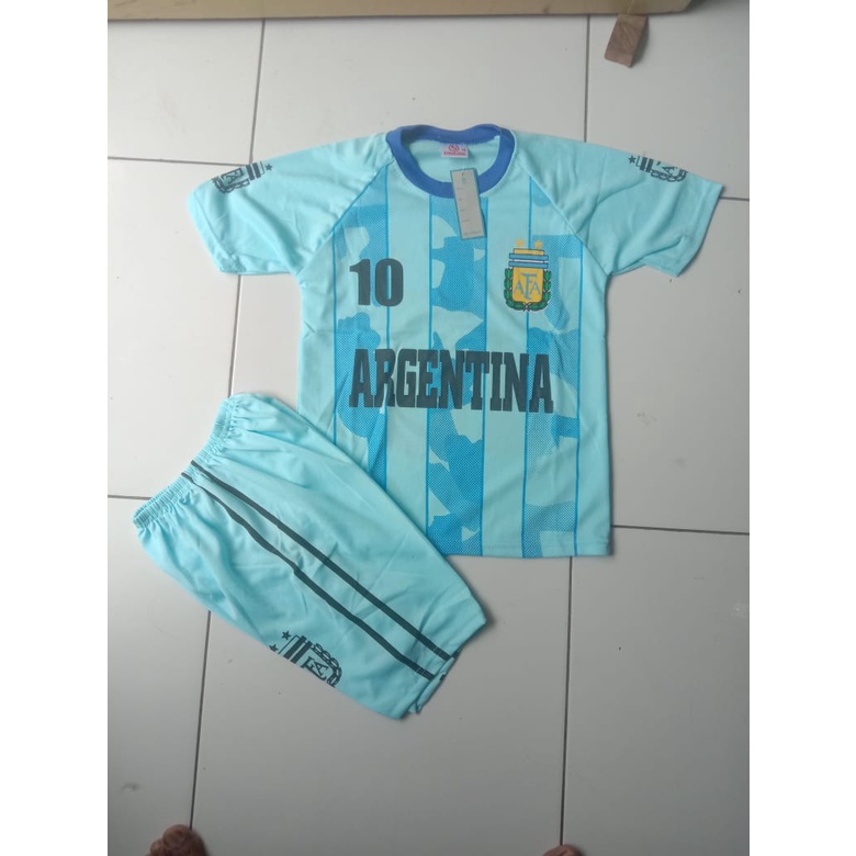 setelan baju bola argentina bjau bola anak 5-12 th