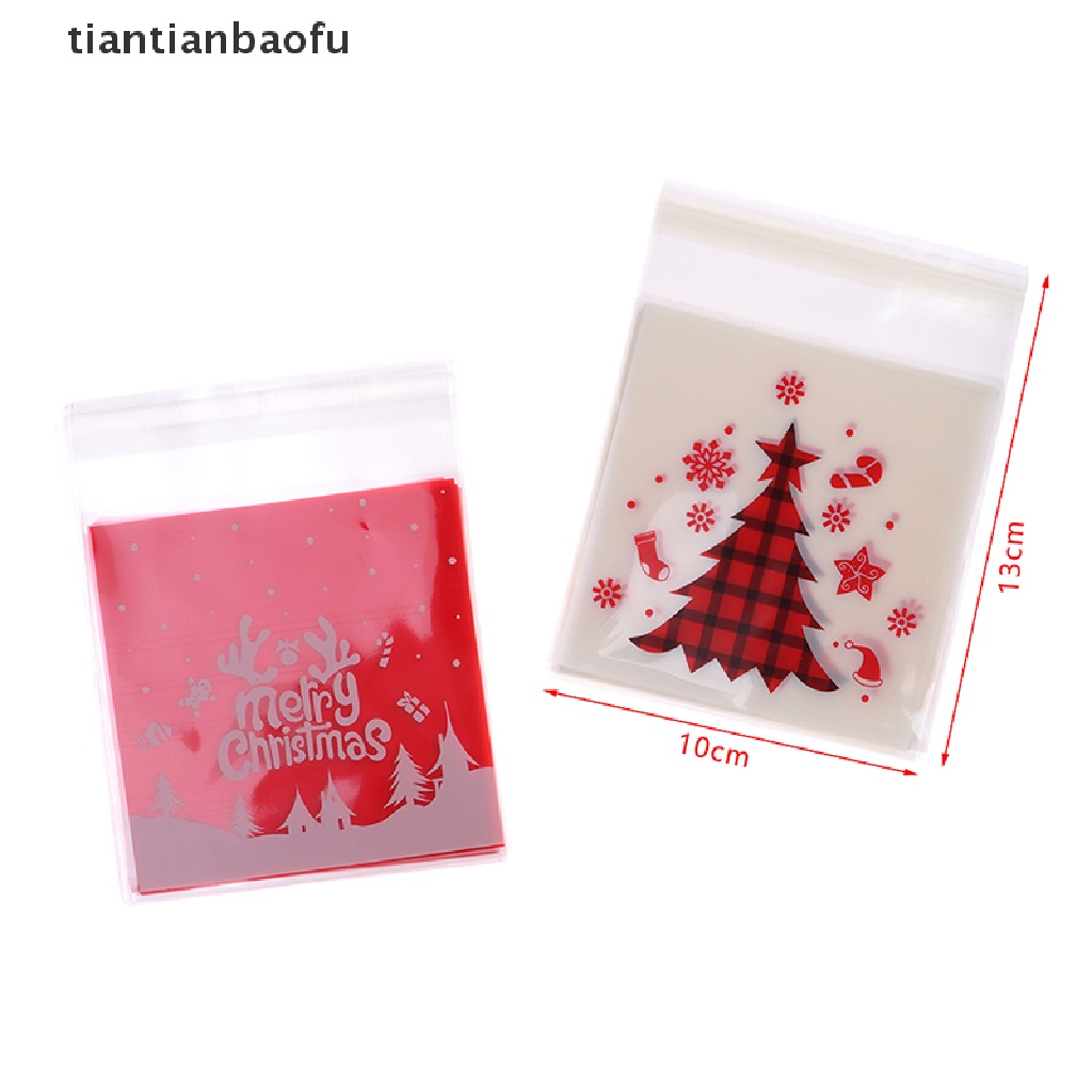 [tiantianbaofu] 100 Pcs Tas Natal Permen Cookie Self-Adhesive Bags Snack Packaging Bags Butik