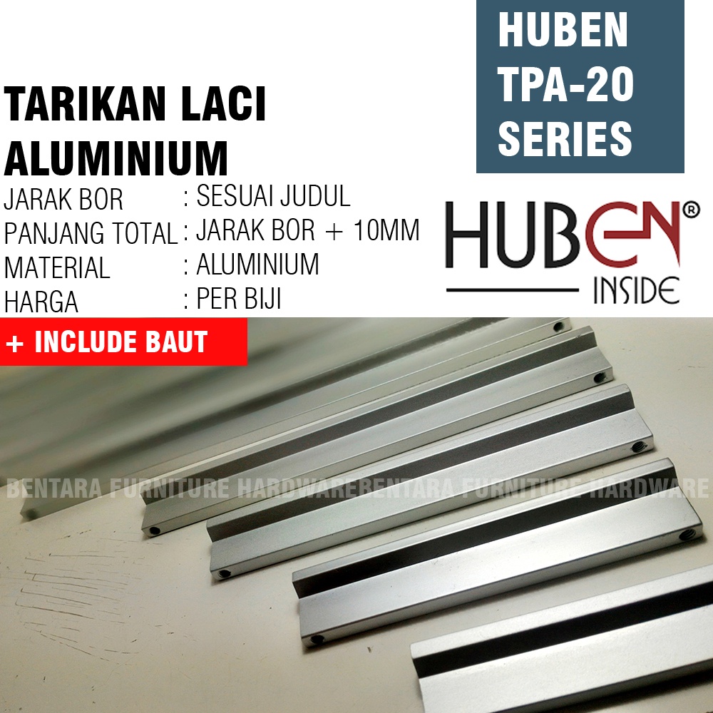 Huben TPA-20 32 MM Tarikan Laci Meja Lemari Kabinet Gagang Pintu Handle Aluminium Anodize Minimalis Modern (Sekitar 3 - 4 cm )