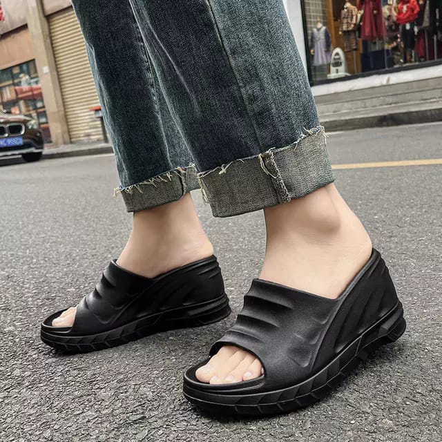 Sandal flatform korean perempuan slop eva rubber wedges wanita tinggi 9 cm