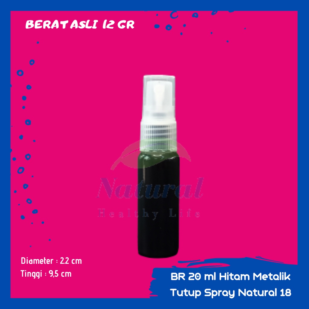 BOTOL 20ML HITAM SPRAY BAHAN PET NECK 18