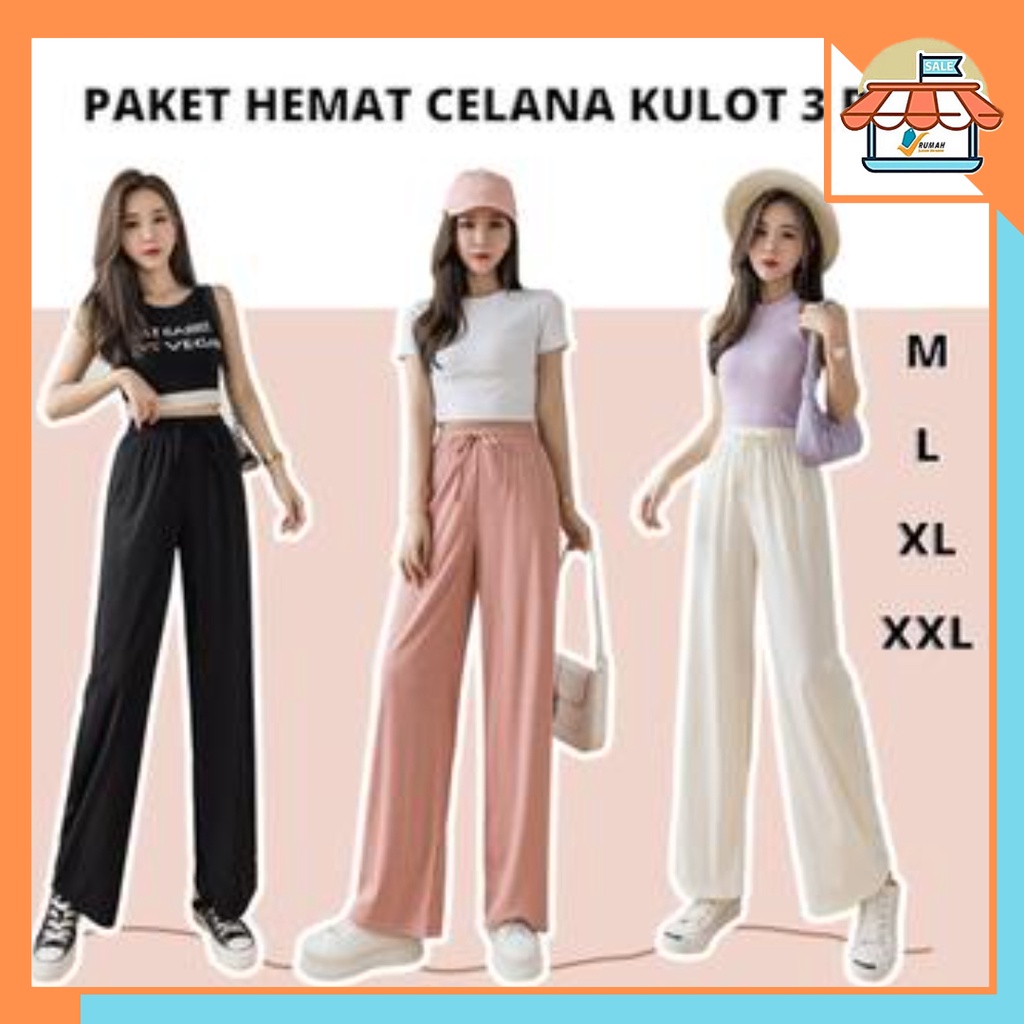 RSB PAKET HEMAT 3PCS Celana Panjang Celana Kulot Wanita High Waist Korean Fashion