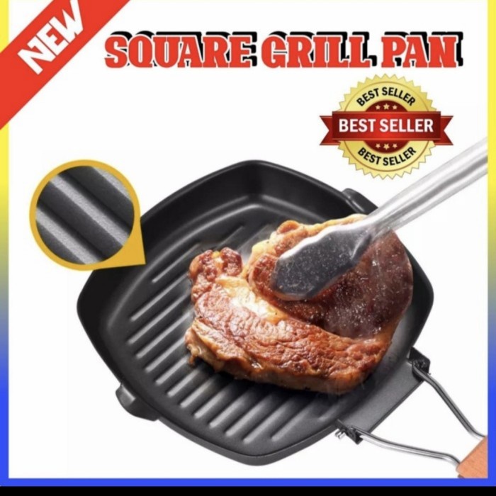 SQUARE GRILL PAN 20 cm Teflon Wajan BBQ Bakaran Sate Serbaguna