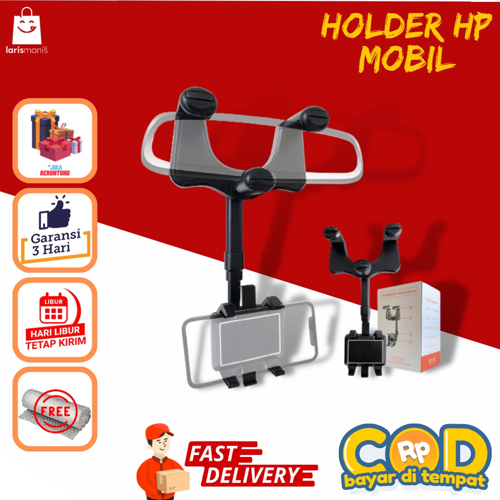 Holder Mobil Handphone Fleksible Jepit Kaca Spion 360 derajat Car Holder Multifungsi