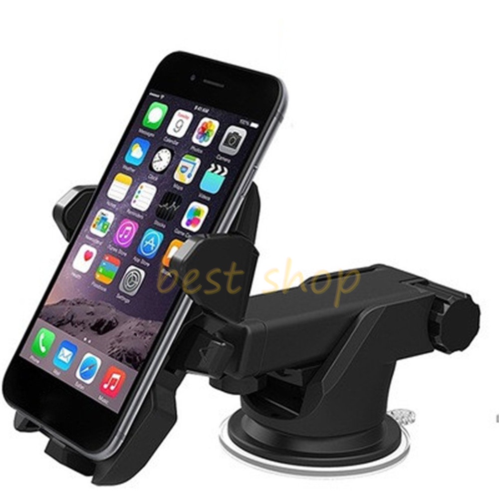 360putar Plastik Silicon Sucker Car Phone Holder Universal Leher Panjang Hitam Dashboard Mobil Berdiri Adjustable Windshield Mobile Mount