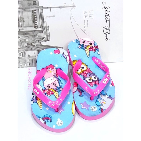 Sandal Anak Perempuan Sandal Jepit Anak Cewek Sandal Flat Anak Cewe Motif Unicorn Biru Lucu