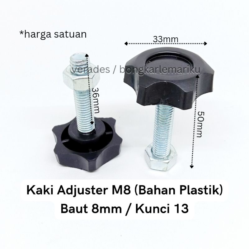 Kaki Adjuster M8 T.36 Plastik / Kaki Stabil Meja