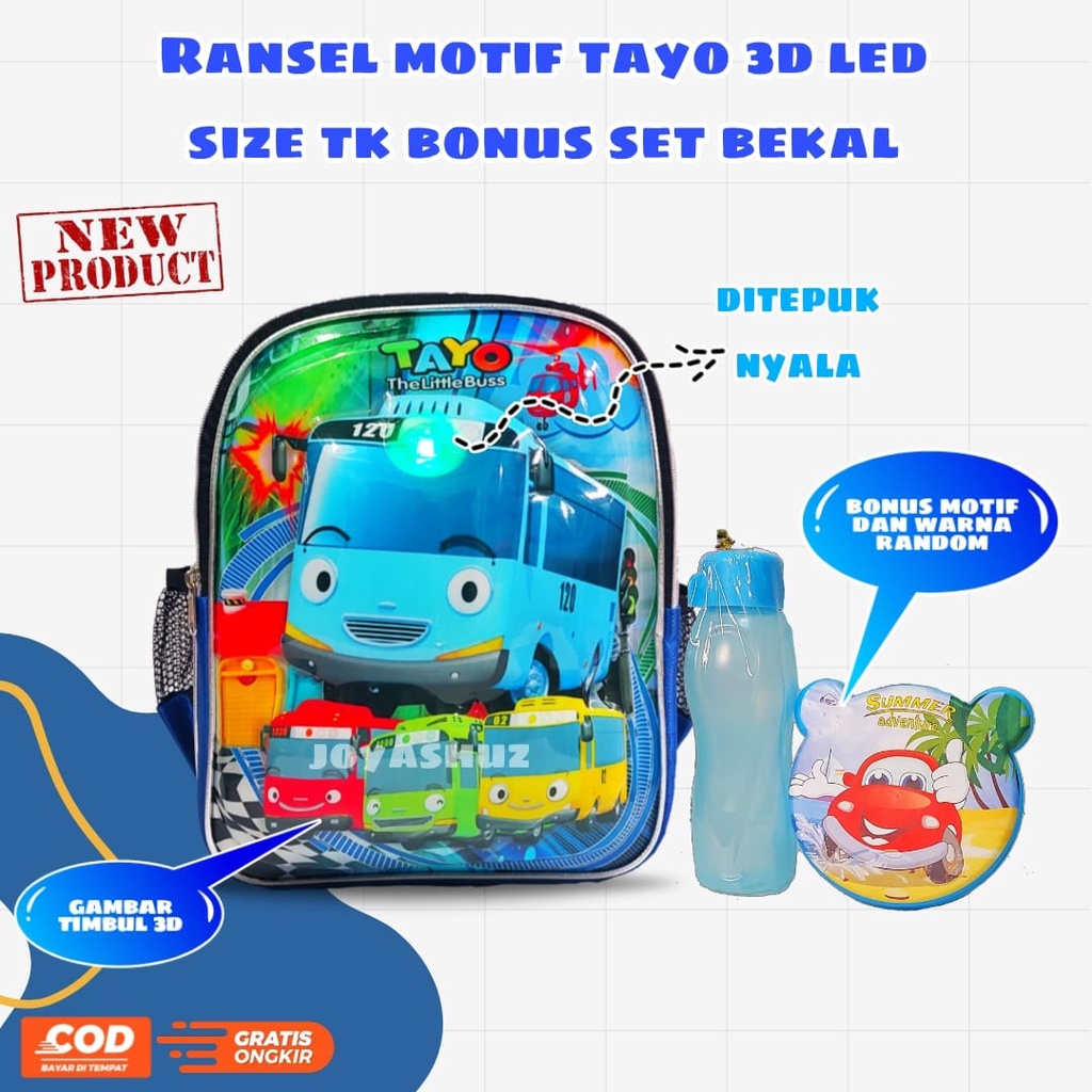 Tas Anak Laki Laki Karakter Tayy@ Gratis Bonus - Tas 3D - Ransel Anak Laki-laki - Ransel Anak SD TK  - T@yo  3 Dimensi - Tas Gratis Botol -  Tas Sekolah Anak - Tas Dorong Lucu - Joyashuz