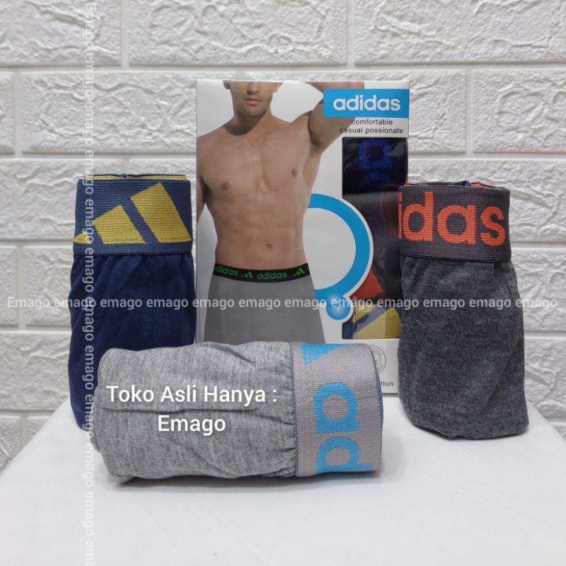 PROMO, Pakaian Dalam Pria Addidas 1 Box isi 3pcs / CD Pria model Boxer / celana dalam terlaris / Pakaian dalam / Pakaian pria