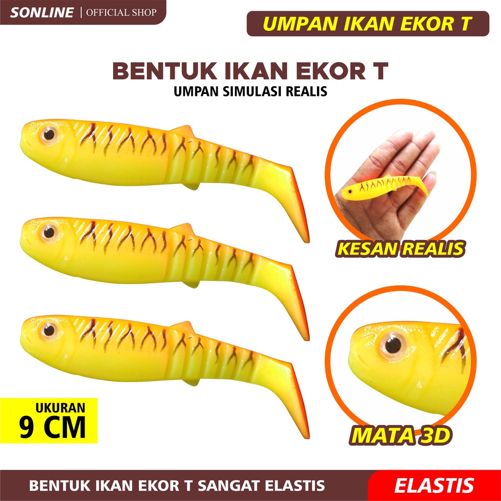 Sonline Umpan Pancing Buatan Bentuk Ikan Mata 3D 9cm/20.5gr Bahan Silikon Lembut 0635