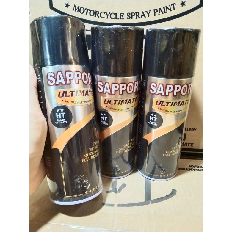 cat spray pilok pilox cat semprot sapporo ultimate saporo Hi temp black ultimate hi temp hitam doff dof pilok knalpot pilok anti panas pilok mesin pilok suhu panas 400ml