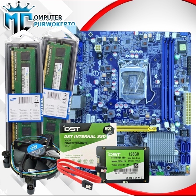 Paket Motherboard Intel h61 + Fan + Ram + SSD