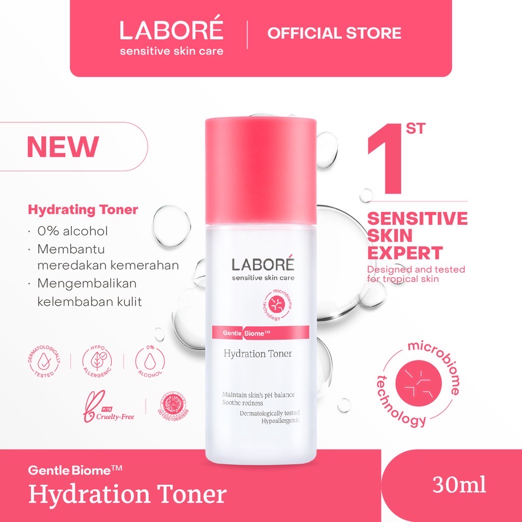 LABORE GentleBiome Hydration Toner Indonesia / Pelembab Wajah 30ml / Maintain Skin’s pH Balance Soothe Redness / Melembabkan Hidrasi Lembab Kemerahan / Sensitive Skin Care Kulit Sensitif Skincare Face Wash Serum Day Night Cream Moisturizer Mask Sunscreen