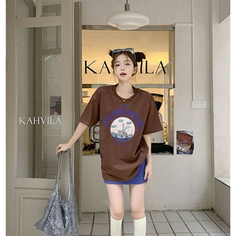 XIAOZHAINV Kaos Atasan Wanita ship Pattern Lengan Pendek A0302