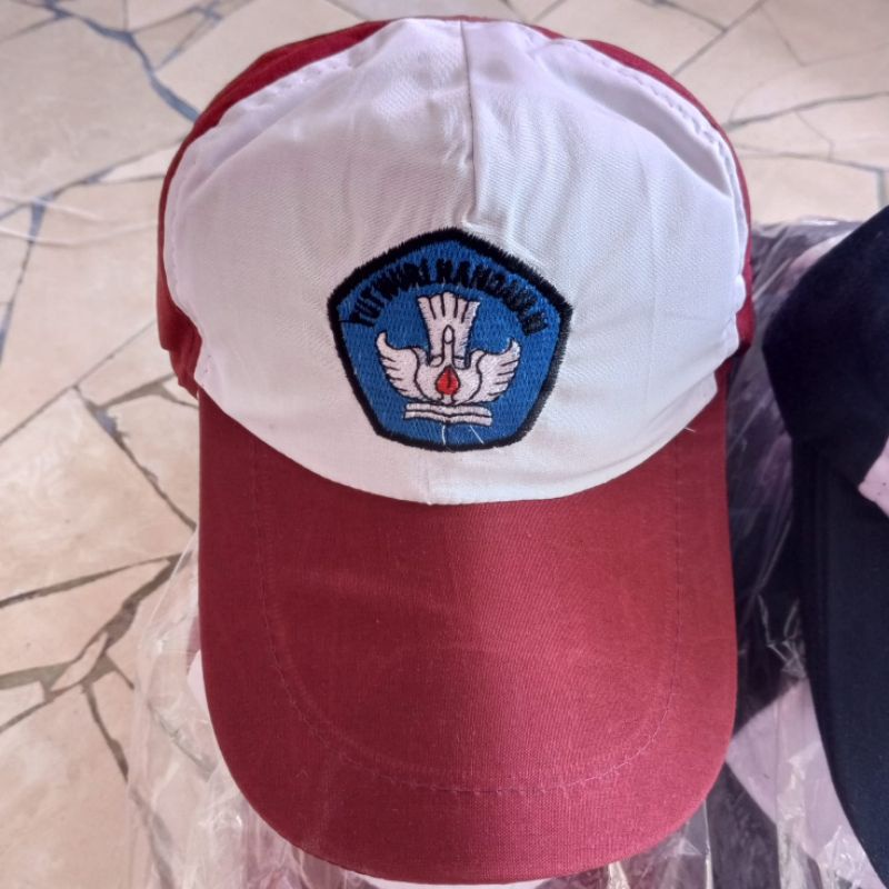 topi sd bordir biru merah putih sekolah sd