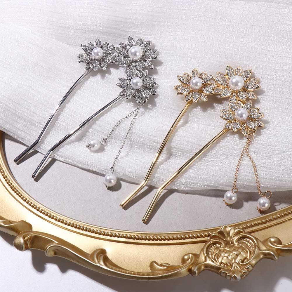 Agustina Gaya Kuno Jepit Rambut Wanita Gadis Aksesoris Rambut Bunga Pengantin Hiasan Kepala Gaya Cina Hiasan Kepala Berlian U Berbentuk Jepit Rambut