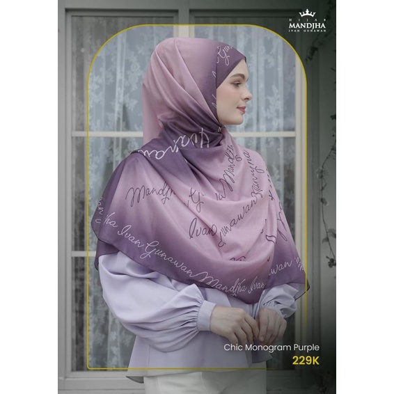 Mandjha Ivan Gunawan Hijab - Chic Monogram Purple Scarf