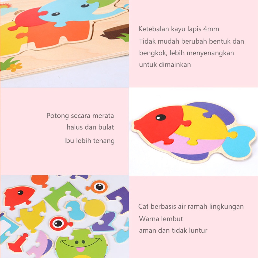 JCHO 15cm Puzzle kayu hewan lucu jigsaw puzzle