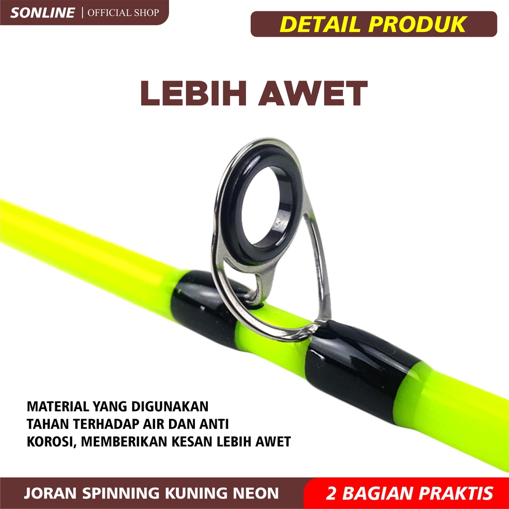 SONLINE Joran Pancing 1.5m s/d 2.1m Fishing Rod Carbon Fiber Joran Pancing Spinning Kuning Neon Fishing Pole 2 Section