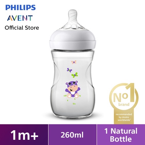 Philips Avent Natural Bottle Single 9Oz Hippo SCF627/42 Botol Bayi 260ml