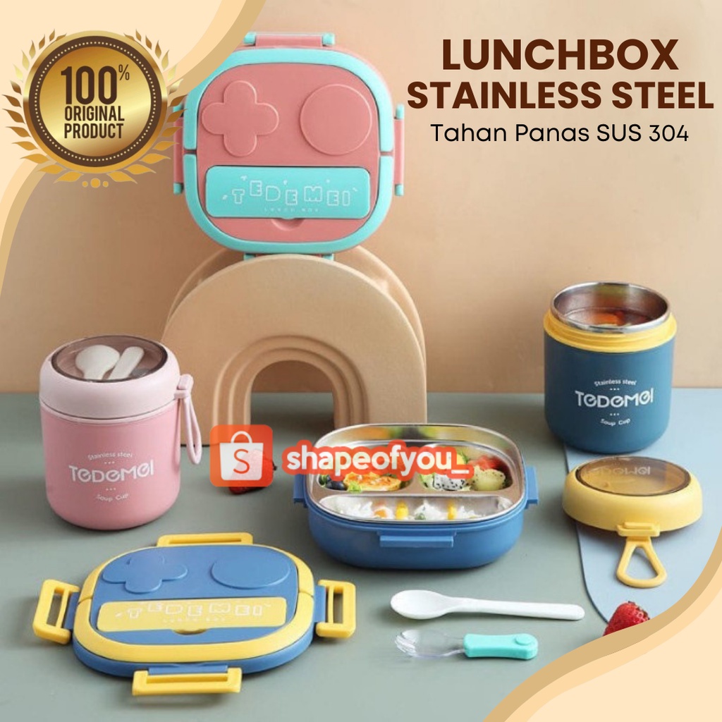 Meal Box Stainless Steel Lunch Container Storage Tempat Makan Stainless Mangkuk Sup 304 Tahan Panas Premium