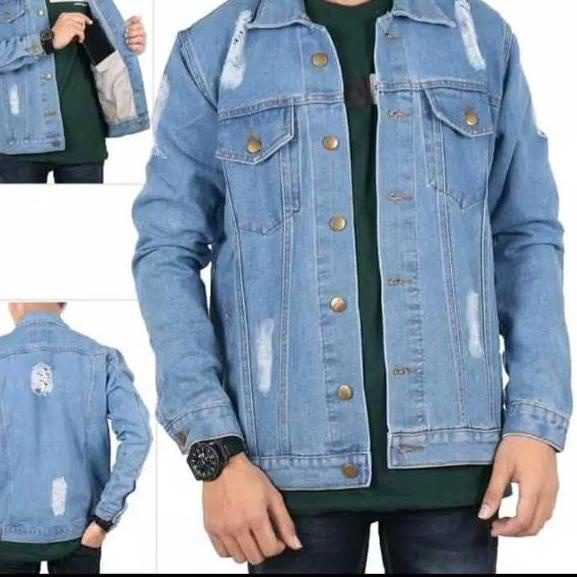 Murah Meriah Jaket Jeans Sobek Pria /Jaket Denim Sobek /Jaket Levis Pria