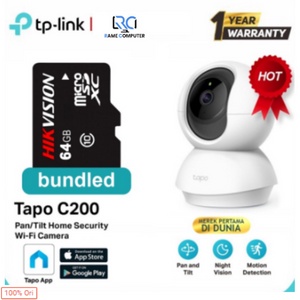 Bundle TP-LINK Tapo C200 Pan / Tilt Home Security Wi-Fi IP Kamera CCTV  + 64gb