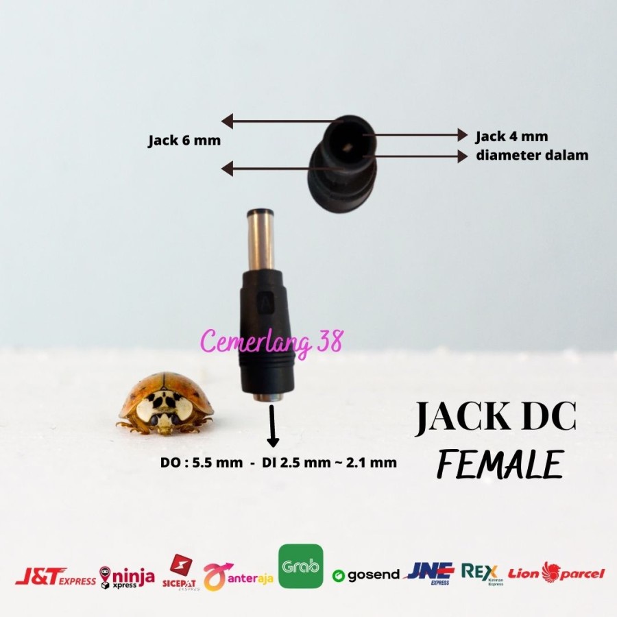 6 mm * 4 mm pin Sambungan Jack DC Female to Male Over Connector Jack