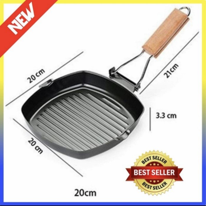 SQUARE GRILL PAN 20 cm Teflon Wajan BBQ Bakaran Sate Serbaguna