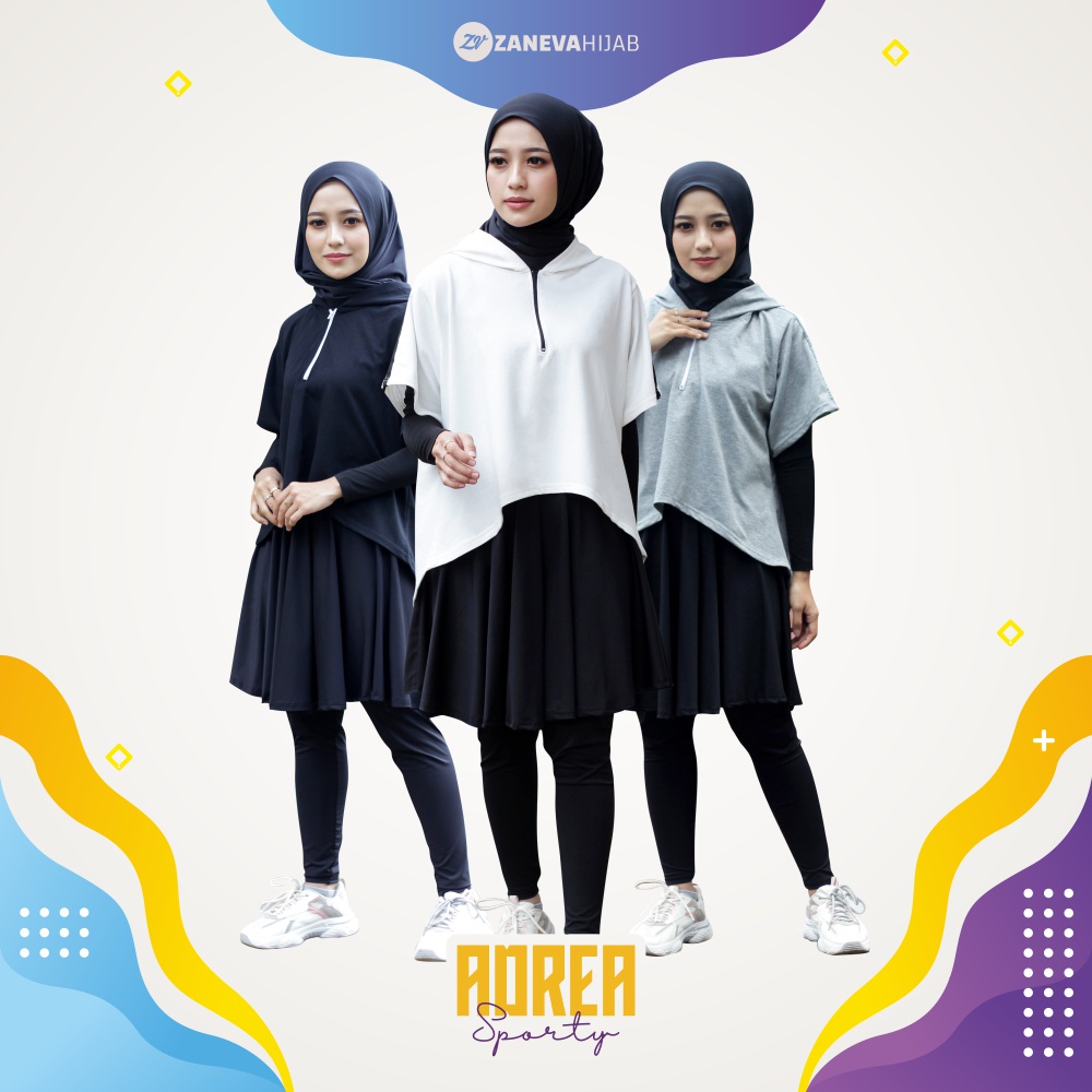 Adrea Sporty l Hoodie Olahraga Muslimah l Hoodie Wanita l Sportwear Zaneva l Olahraga Lari Bersepeda Workout Jogging