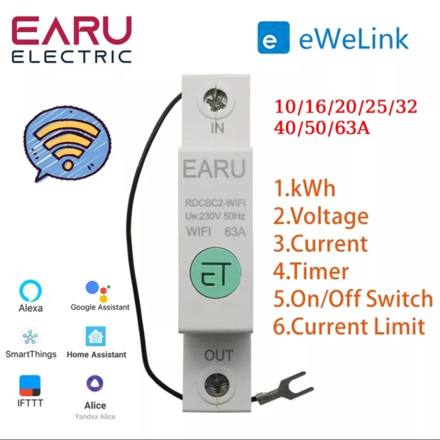 wifi smart circuit breaker switch 220v 63A support ewelink apps / smart breaker wifi