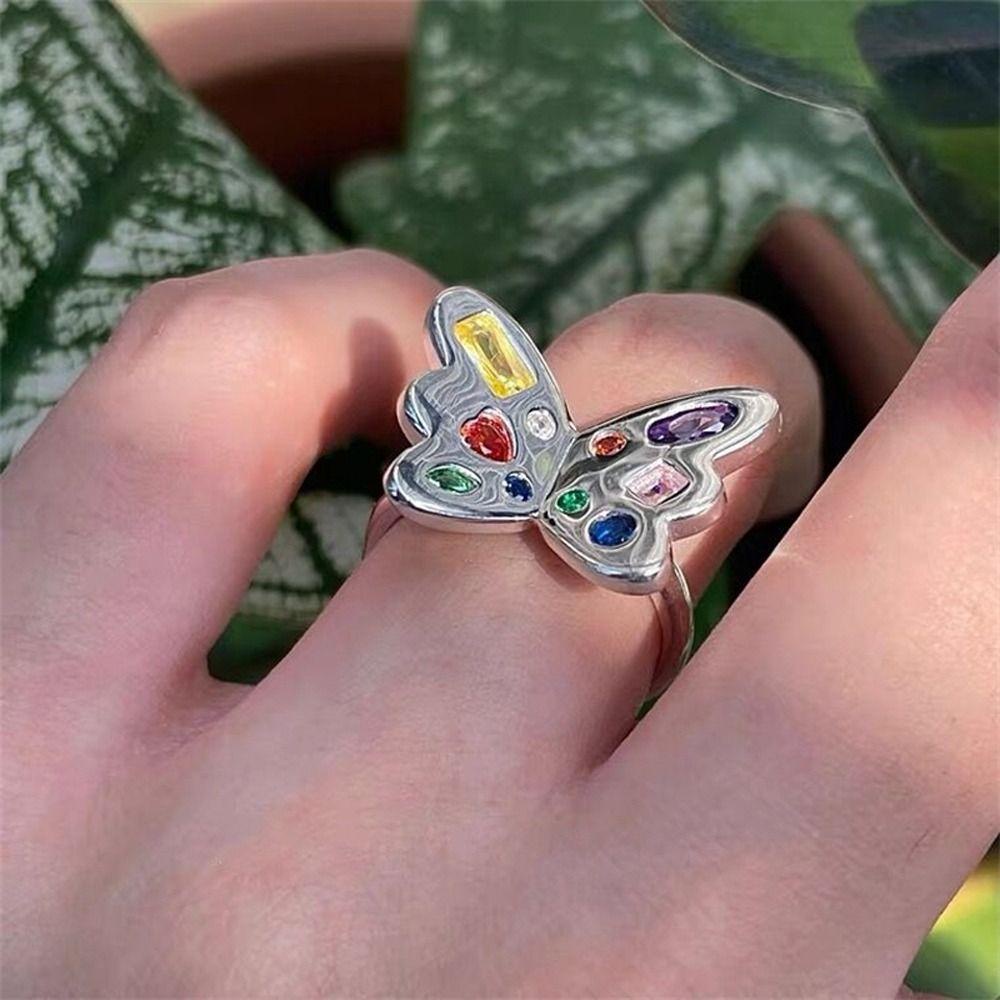 Mxbeauty Wanita Cincin Trendi Retro Pembukaan Cincin Hati Y2k Gadis Hadiah Ins Gaya Zirkon Gaya Korea Cincin