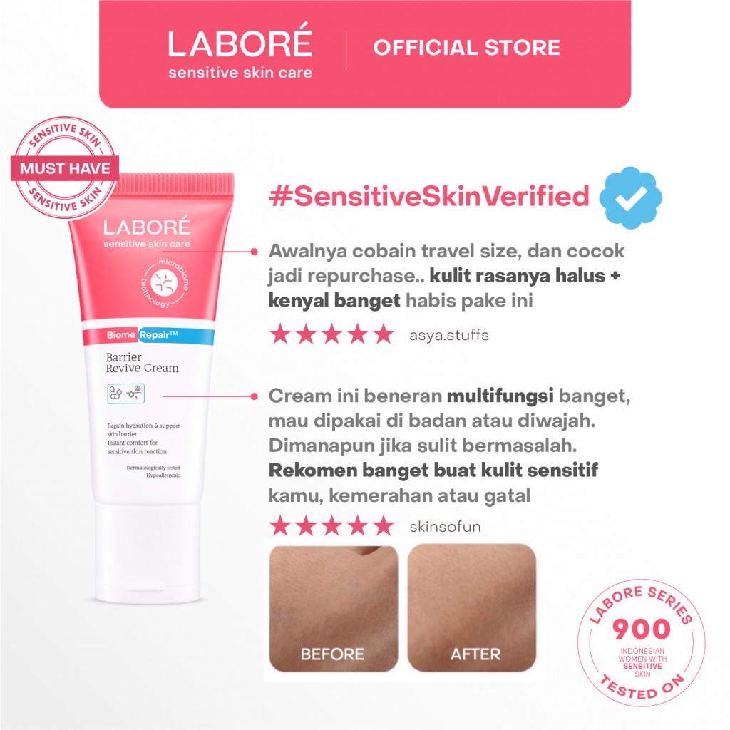 LABORE BiomeRepair Barrier Revive Cream Indonesia / Pelembab Wajah 10ml 50ml /Regain Hydration &amp; Support Skin Barrier Instant Comfort For Sensitive Skin Reaction / Care Kulit Sensitif / Skincare Face Wash Toner Serum Day Night Moisturizer Mask Sunscreen
