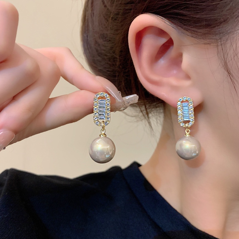 925jarum Perak Mewah Kecil Zirkon Geometris Anting Perempuan Fashion Retro Anting Mutiara